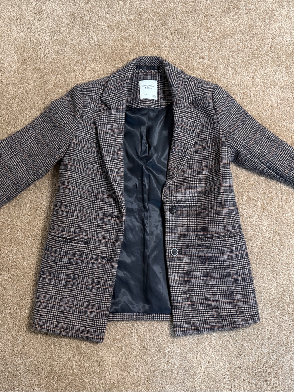 Abercrombie & Fitch Glen Plaid Crewneck Jacket in Gray and Black